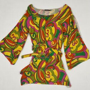 Cyrus Psychedelic Print Bell Sleeve Top | Tie Waist